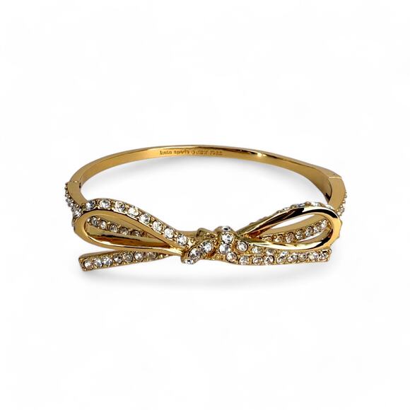 Kate Spade New York Skinny Mini Bow Bangle Bracelet Gold Tone Rhinestone - Picture 1 of 7